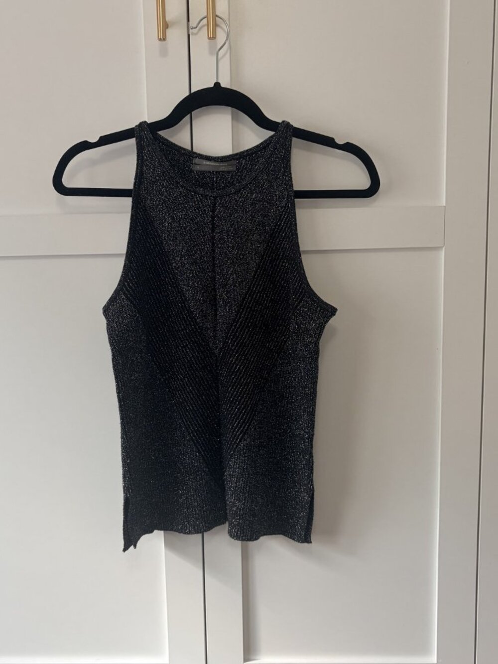 Anthropologie Black Metallic Chevron Rib Knit Tank S